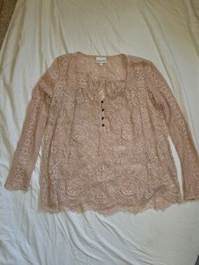 Shyanne Blush Lace Long-Sleeve Button Front Blouse